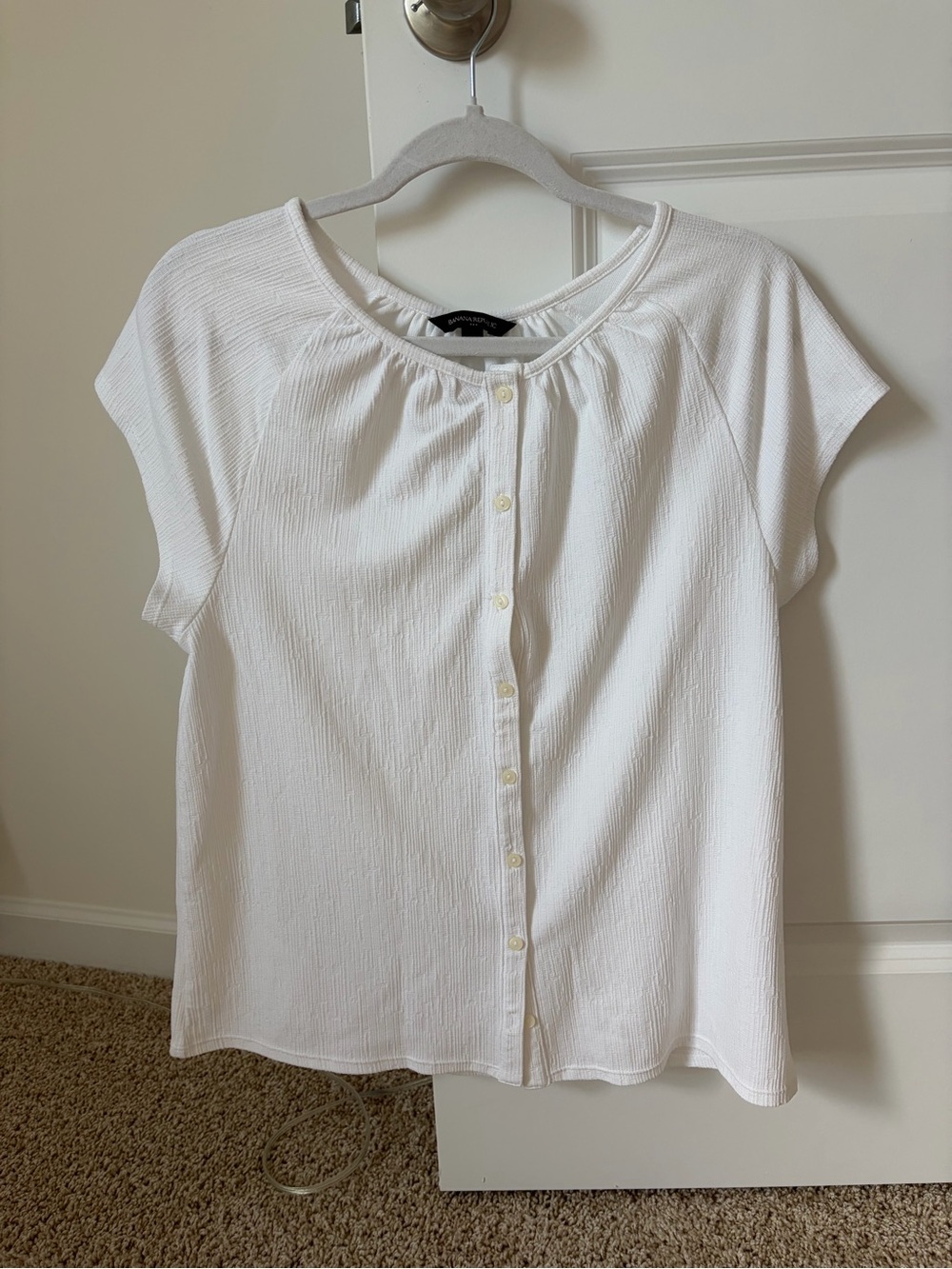 Banana Republic White Short-Sleeve Button-Front Blouse